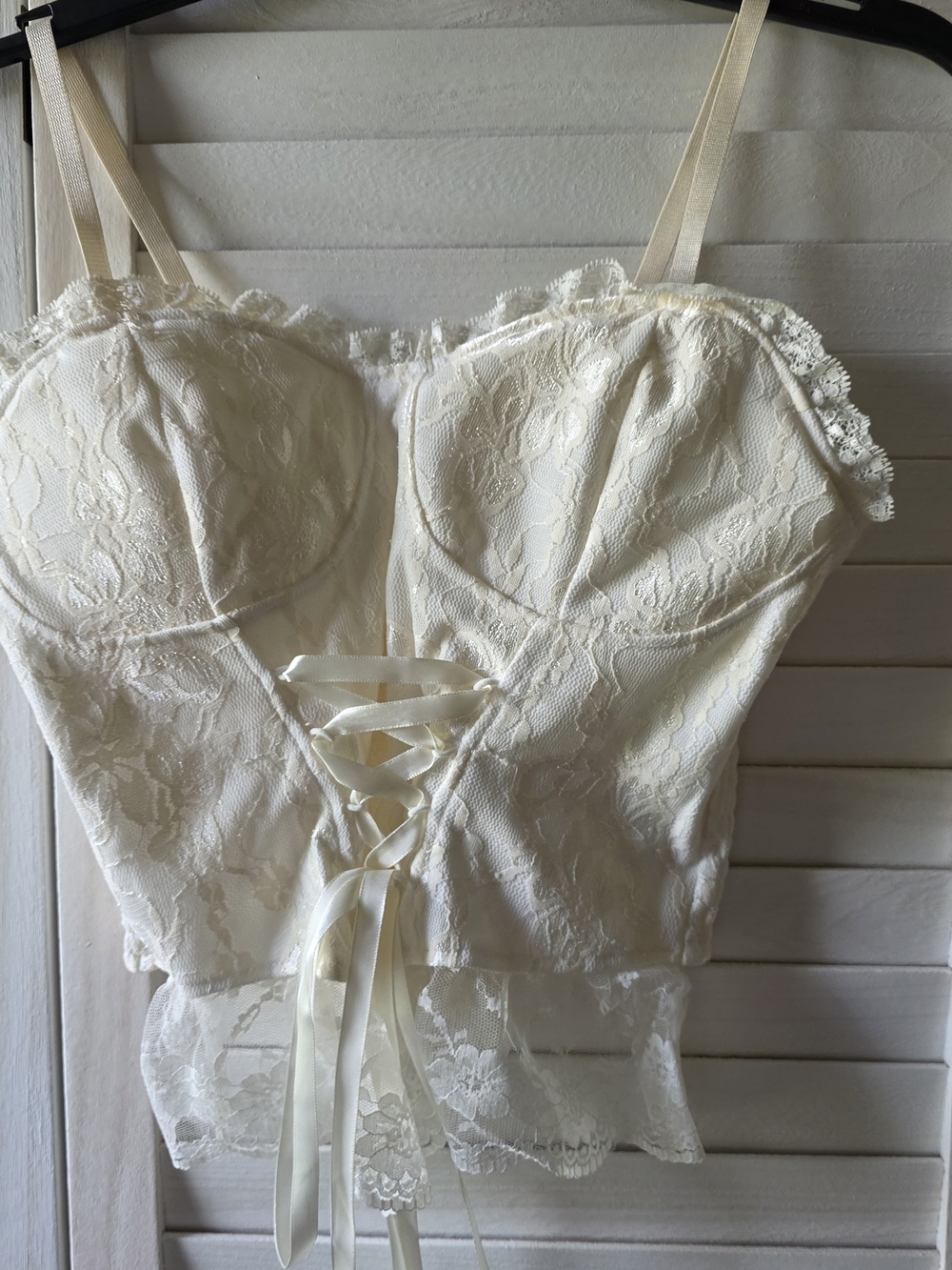 Lace Corset Bustier Top in Cream with Ribbon Lace-Up